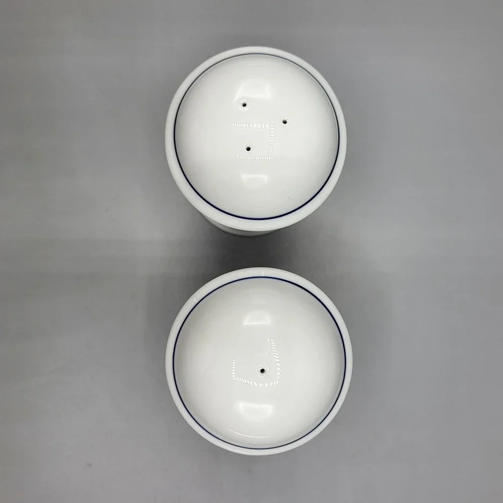 Vintage Dansk Salt and Pepper Shakers Navy Blue Banded White Porcelain Portugal